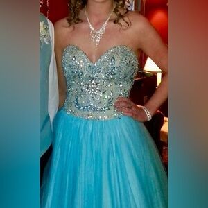Terani Couture Aqua Strapless Gown